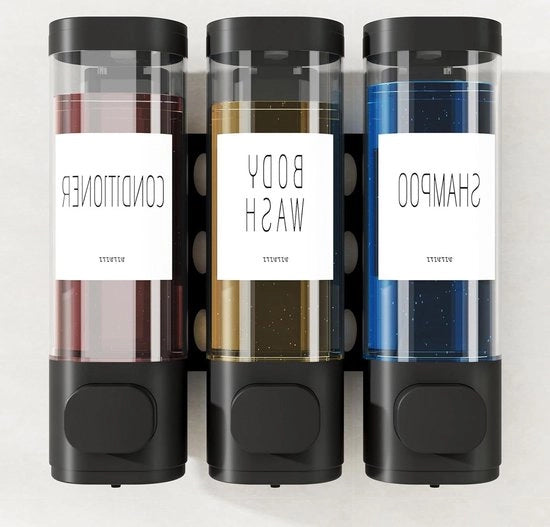 Dispensatore di shampoo e condizionatore a muro - Set da 3 - 300ml - Dispensatore liquido per bagno e cucina - Automa di doccia - Fusto pompa - Nero