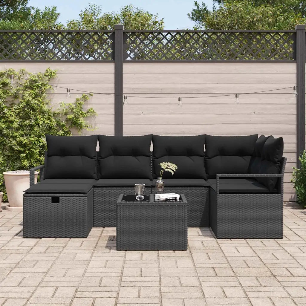 Set di divani con cuscino con archiviazione Nero polyrattan 3359192