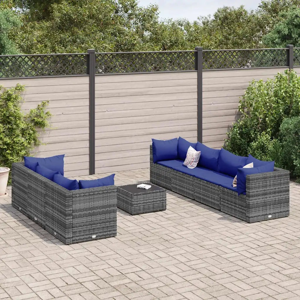 Set Divani da Giardino 8 pz con Cuscini in Polyrattan Grigio 3308039