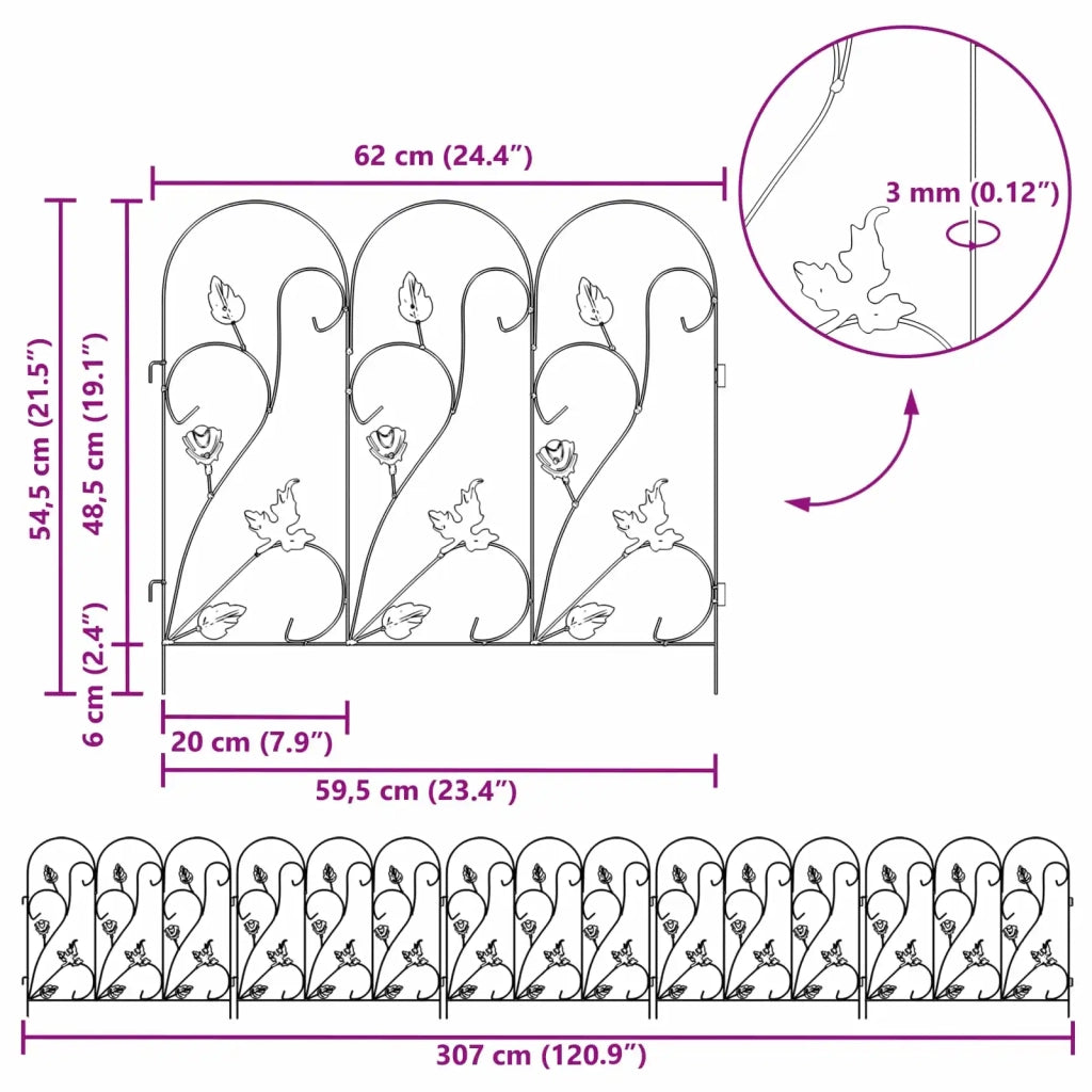 Recinzione per Giardino 5 pcs Nero Acciaio 42021366