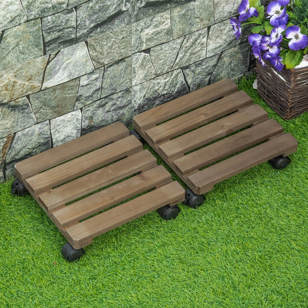 Set 2 Supporti per Piante con Ruote ¨C Xylo ¨C Quadrati per Interno ed Esterno