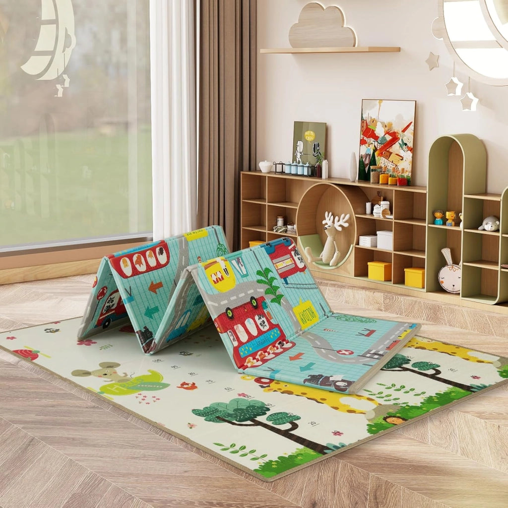Tappeto Gioco Bambini Pieghevole, 178 × 148 cm, Tappetino Doppia Faccia, Matterasso per Box Bambini, in Schiuma XPE Impermeabile, Tappeto Attività Portatile, per Interni ed Esterni