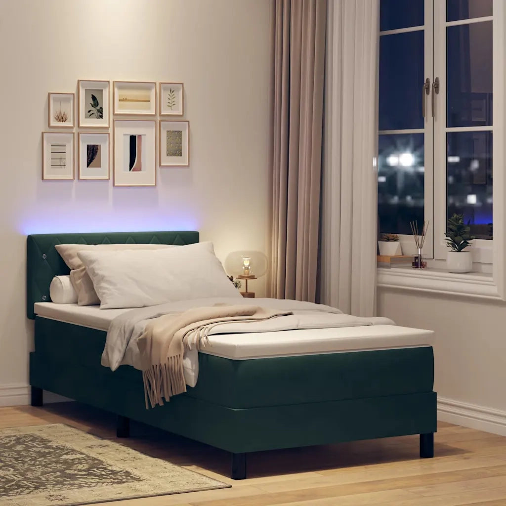 Letto a Sorgente LED con led Verde Scuro 90 x 190 cm Velluto 3342557