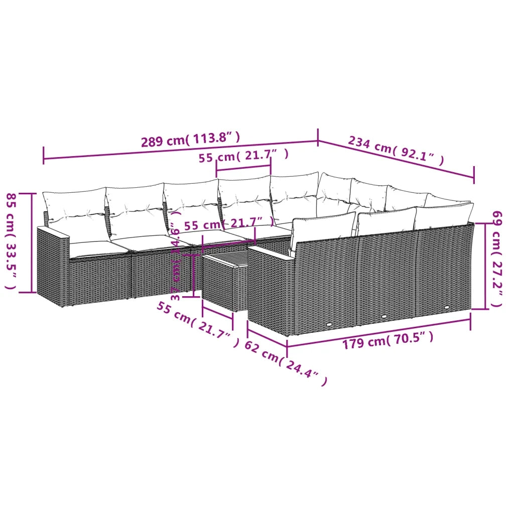 Set Divani da Giardino 11 pz con Cuscini in Polyrattan Nero 3258744