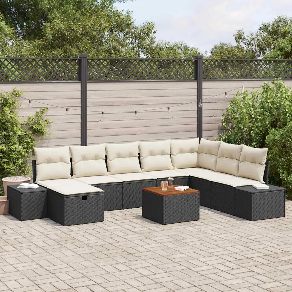 Set Divano da Giardino con cuscino 9 pcs Nero polyrattan 3359607