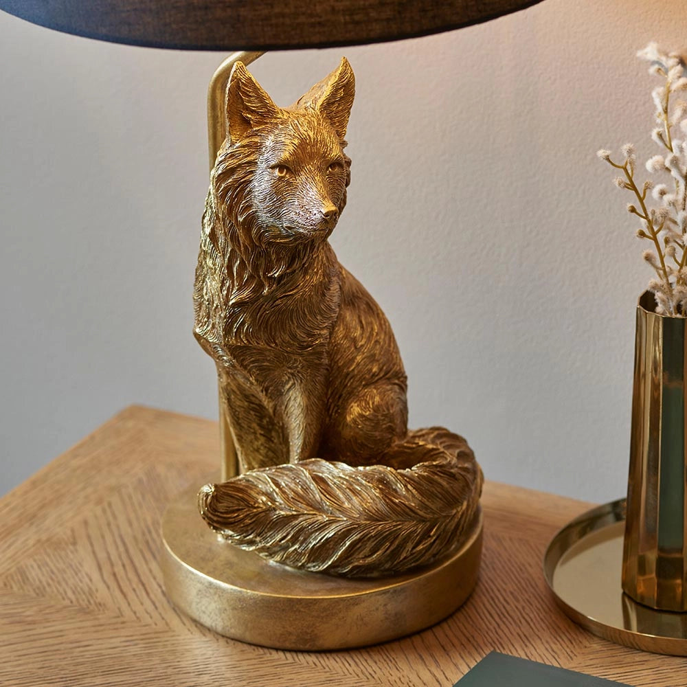 Lampada da tavolo volpe oro vintage con paralume nero Endon