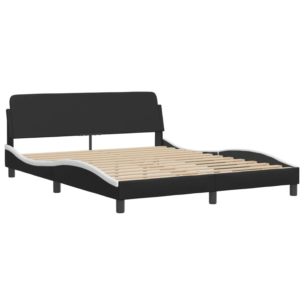 Letto matrimoniale | Letto per adulti | Giroletto Viana con LED senza Materasso Nero e Bianco 160x200 cm