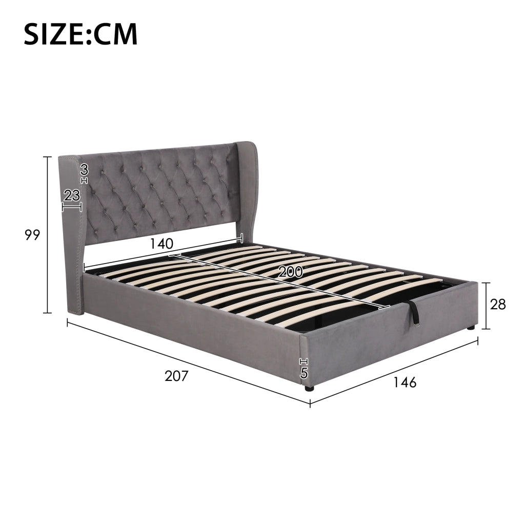 letto imbottito velluto grigio 140 x 200 cm