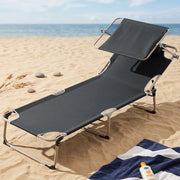Lettino Prendisole da Spiaggia Pieghevole Schienale Reclinabile Parasole Grigio