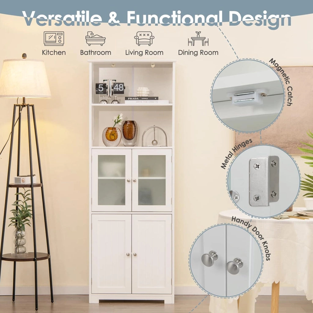 - Armadio Alto per Stoccaggio, Mobile da Bagno con Porta e Ripiano Regolabile, Organizzatore Autoportante da Terra per Camera da Letto, Cucina, Soggiorno, Bianco, 60 x 30 x 163 cm
