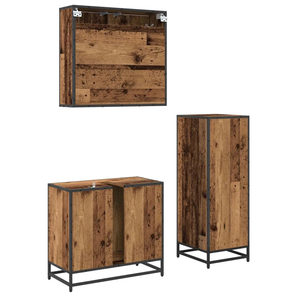 Set di mobili per il bagno con cassetto 3 pcs Legno vecchio 3402423