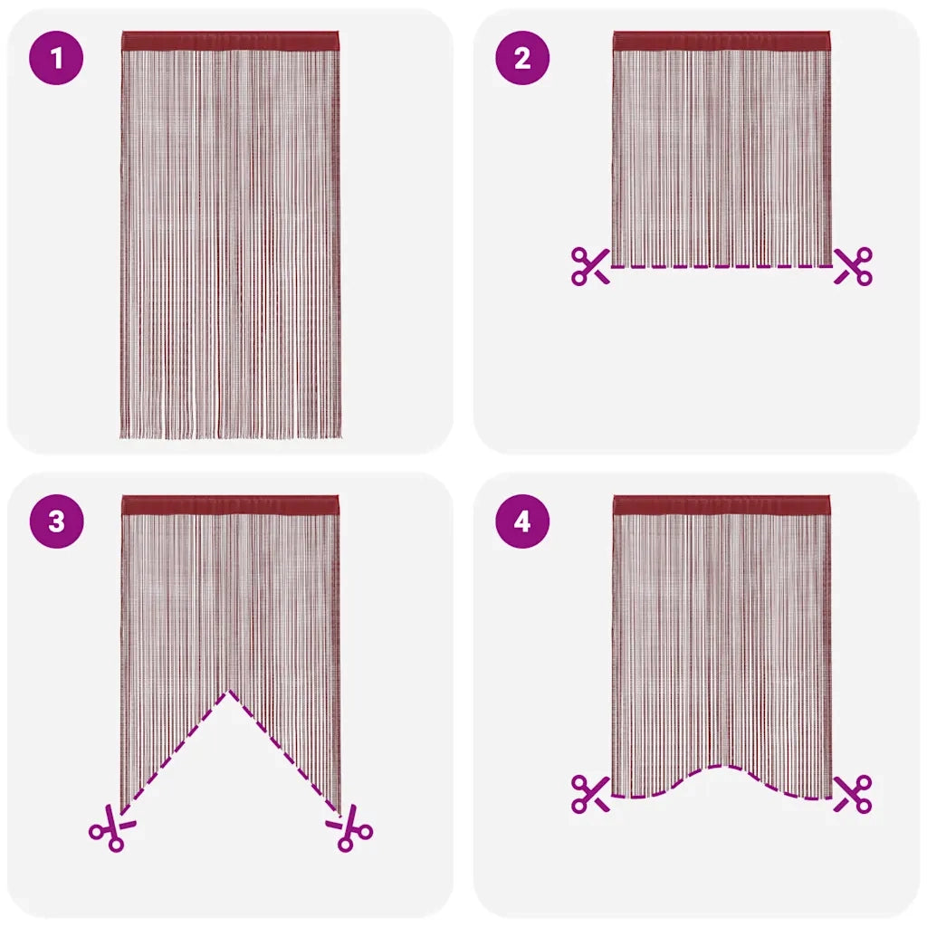 2 pz Tende a Fili 100x250 cm Rosso Borgogna