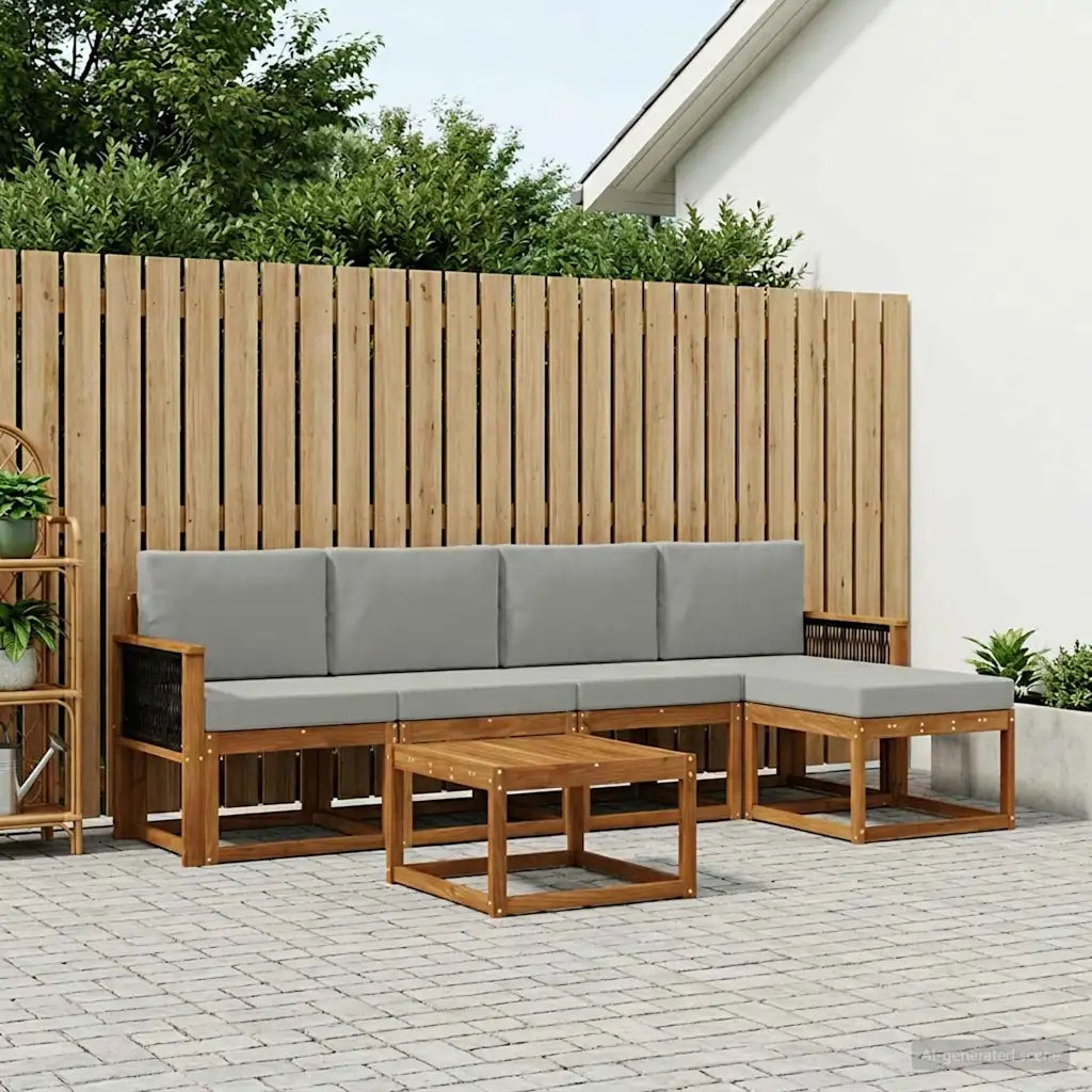 Set di divani da esterno 6 pcs Naturale e Grigio Chiaro 3385152