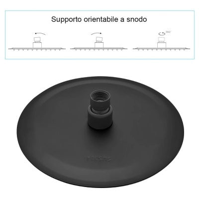 Set doccia con braccio 40 cm e soffione 25 cm in inox nero opaco