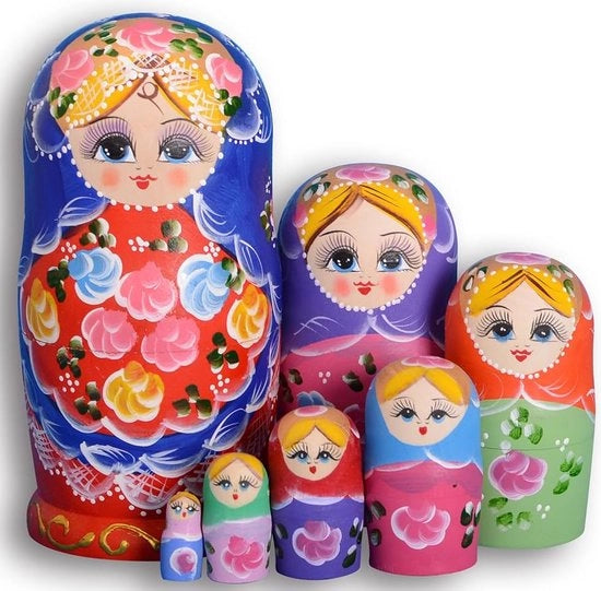 Matroschka Professionale, Set di 7 pezzi di Matroschka, Matroesjka, Matroesjka, Dolci da Regalo Russi, 7 pezzi, Lindehout, 0701