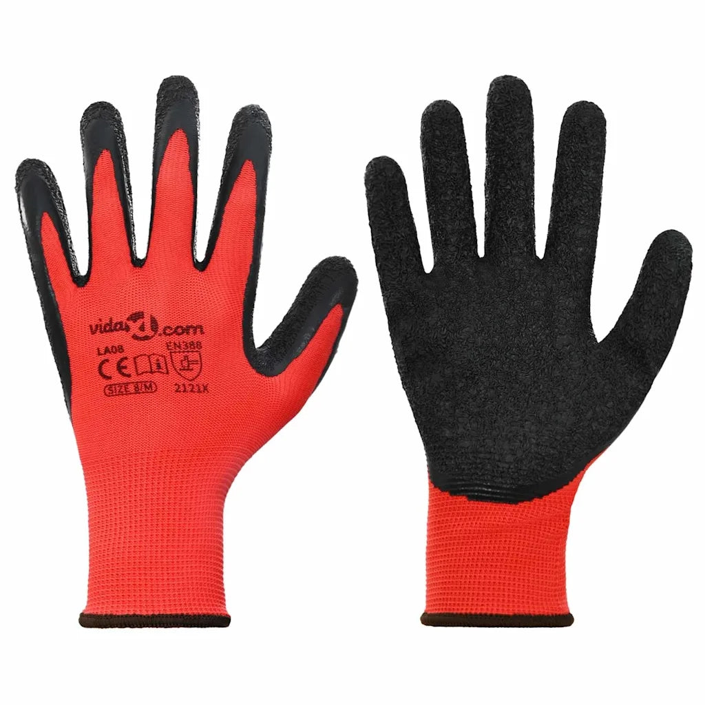 Guanti da Lavoro 12 pcs Rosso e Nero 8 / m 42020692