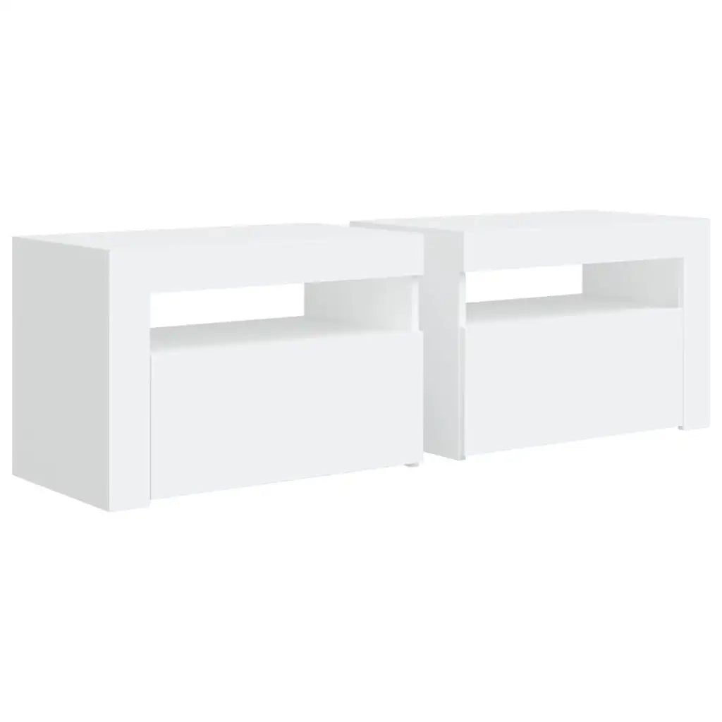Comodini 2 pz con LED-Set di 2 Tavolino da notte Bianchi 60x35x40 cm