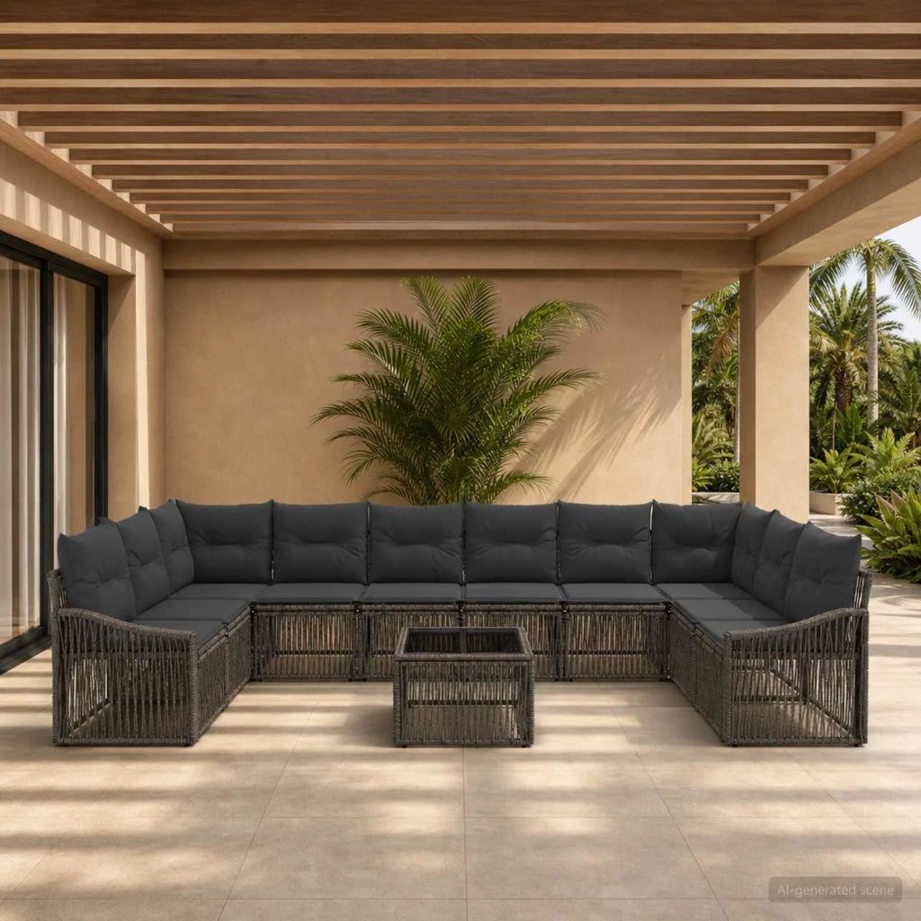 Set Divano da Giardino 11 pcs Grigio polyrattan 3436118