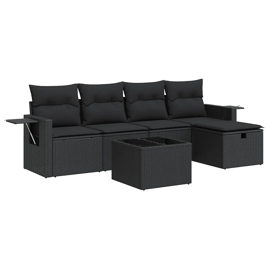 Set Divano da Giardino 6 pz con Cuscini Nero in Polyrattan 3325471