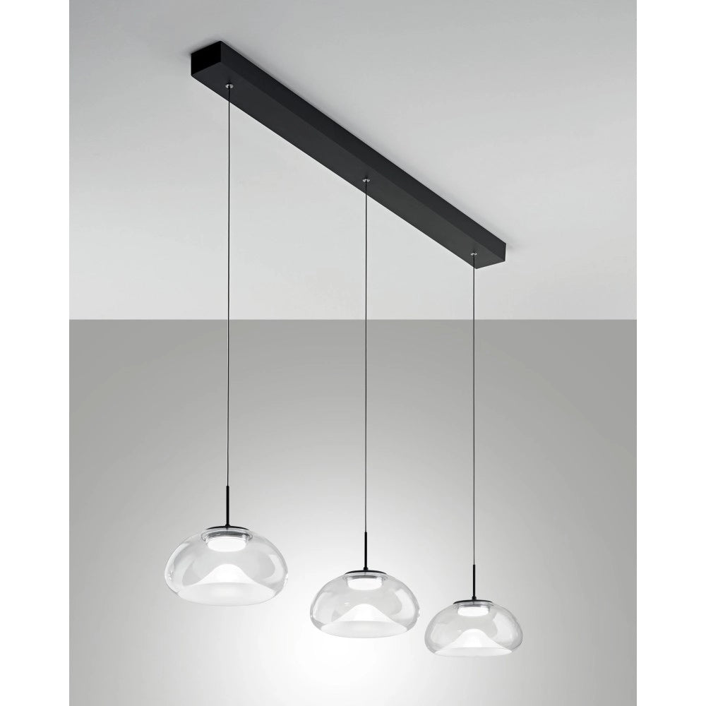 Brena - Lampadario a sospensione 3 luci Fabas Luce - LED 30W dimmerabile - Trasparente Design lineare