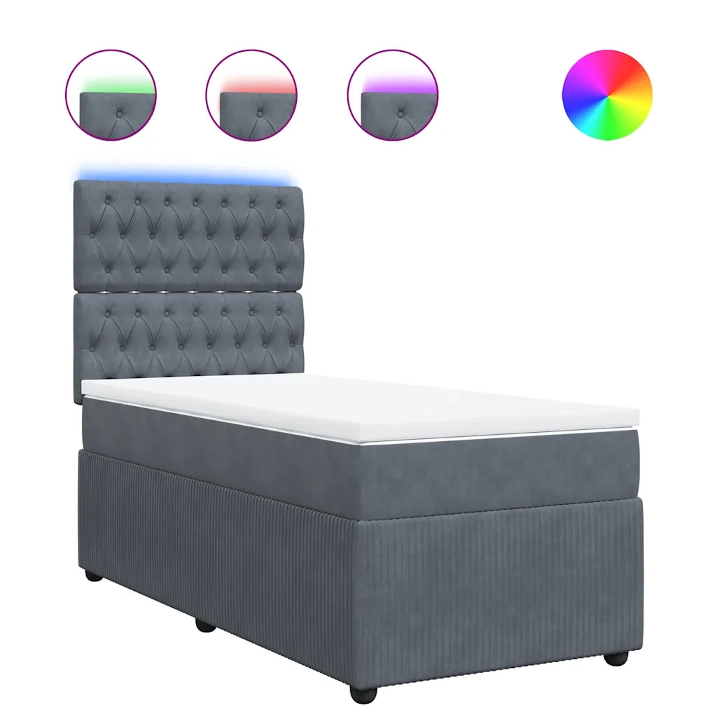Giroletto a Molle con Materasso Grigio Scuro 90x190 cm Velluto