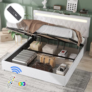 OKWISH Letto Contenitore 180×200 cm, Letto Matrimoniale con Contenitore, USB, USB-C e LED Regolabile, senza Materasso, Lino, Bianco