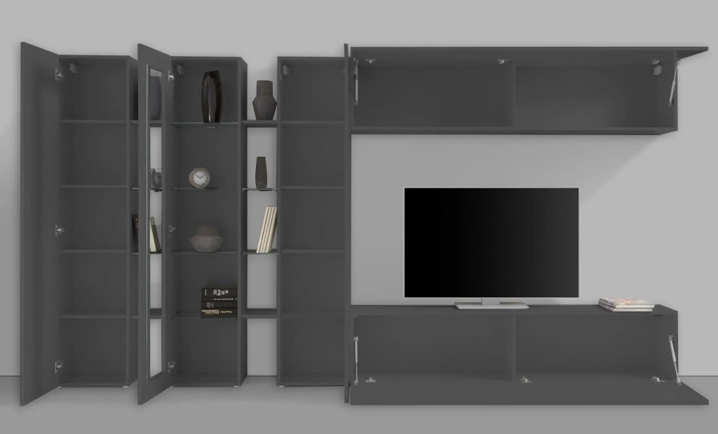 Parete attrezzata moderna grigia mobile TV 2 armadi pensile Note Wide