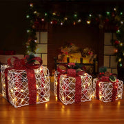 Set 3 Pacchi Regalo Natale Luminosi Bianco Rosso LED Decorazione Interno Esterno