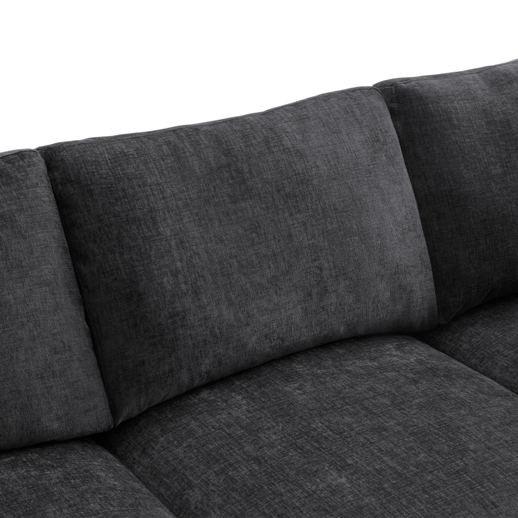 Divano modulare 4-6 posti con 2 pouf e 6 cuscini; 278x161x81 cm; in chenille grigio