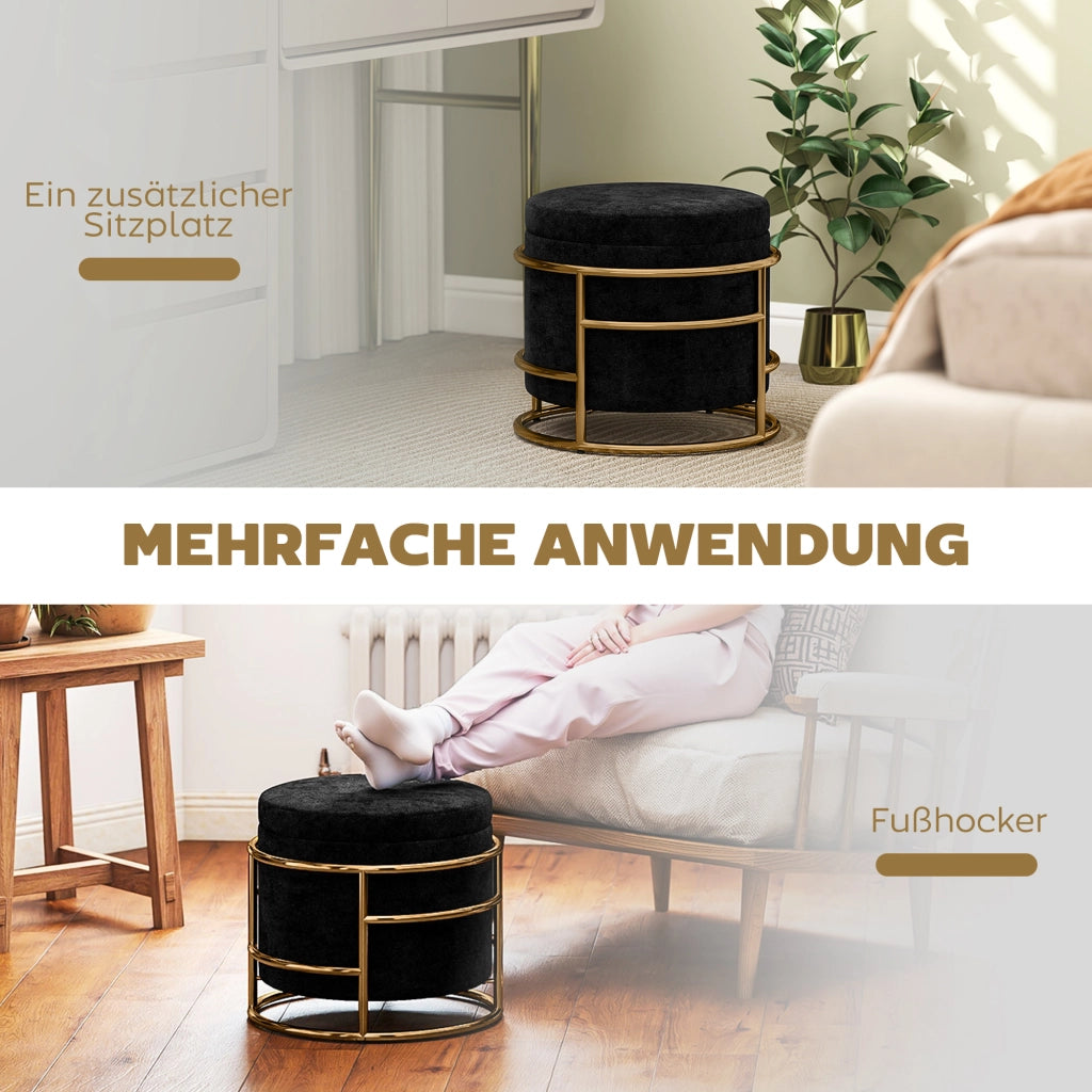 Poltrona pouf con cassetti ¨C zephmum ¨C nero, metallo dorato