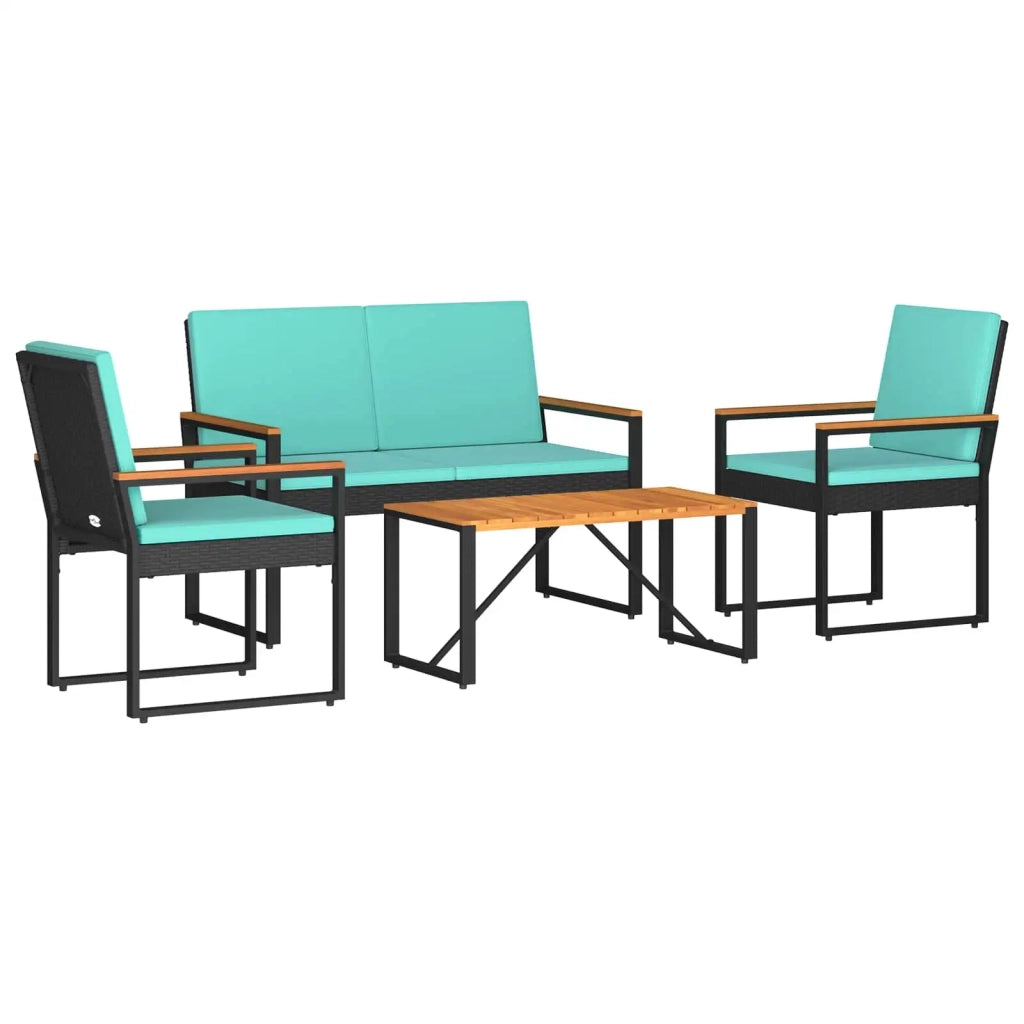Set di Mobili da Esterno 4 pcs Nero e Turchese polyrattan 42025329