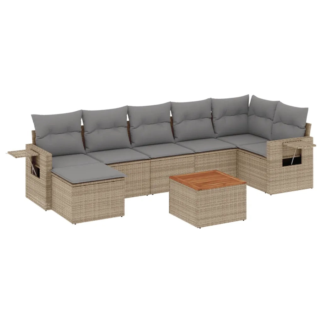 Set Divano da Giardino 8 pz con Cuscini Beige Misto Polyrattan