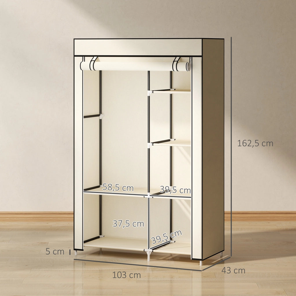 Armadio Guardaroba in Tessuto ¨C Xylo ¨C Crema, con Ripiani e Appendiabiti, 103x43x162,5cm