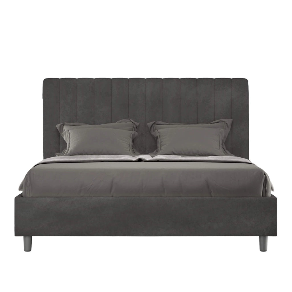 Letto una piazza e mezza contenitore imbottito 130x200 microfibra grigio Agueda