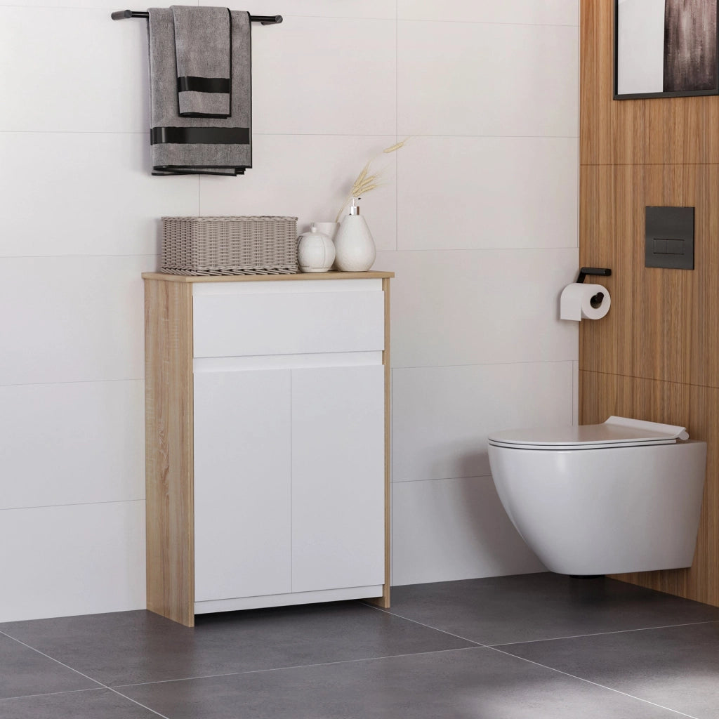 Mobile Bagno  60x30x90 cm in MDF Legno e Bianco
