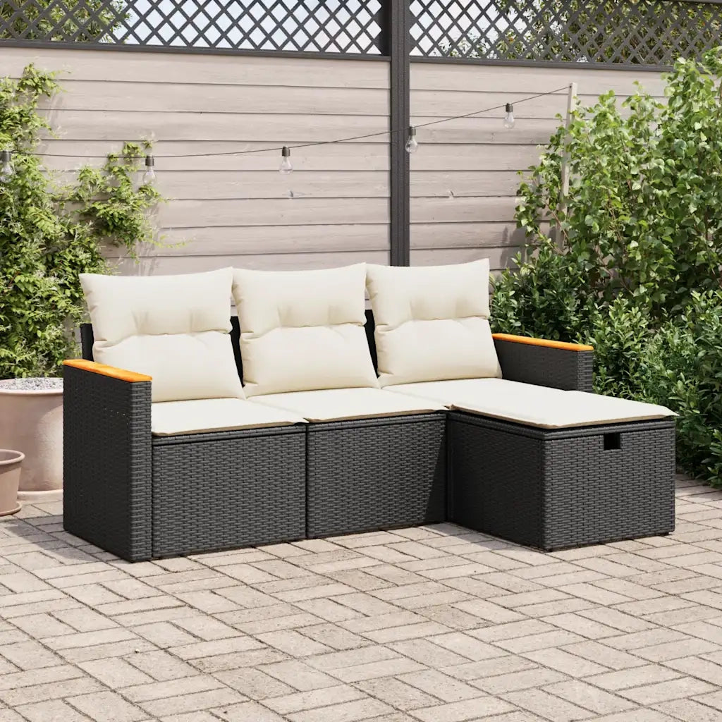 Set Divani da Giardino 4 pz con Cuscini Nero in Polyrattan 3325892