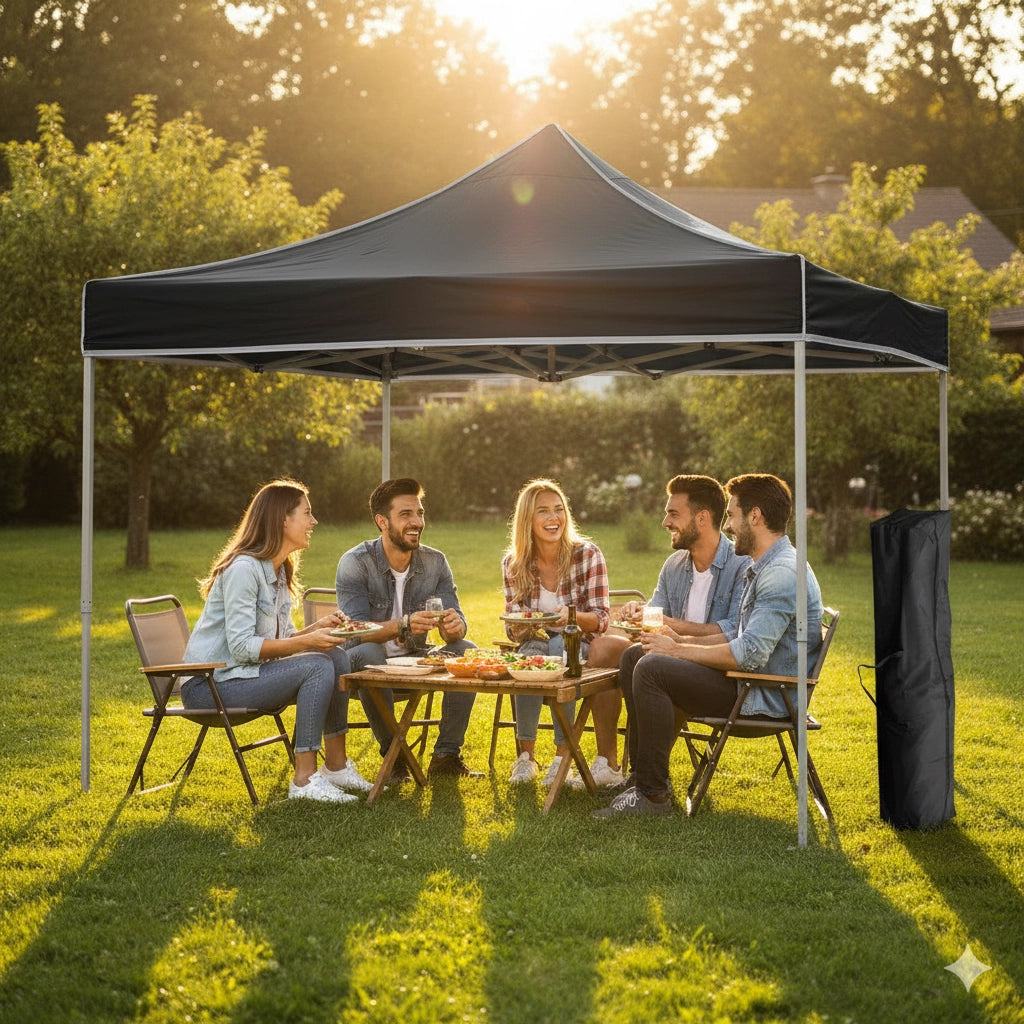 Gazebo Richiudibile Pieghevole 3x3m in Acciaio e PVC Impermeabile Nero