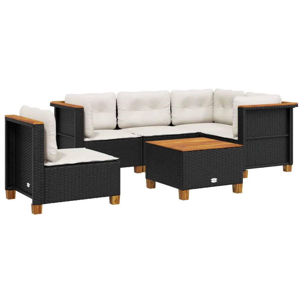 Set Divano da Giardino 6 pz con Cuscini Nero in Polyrattan