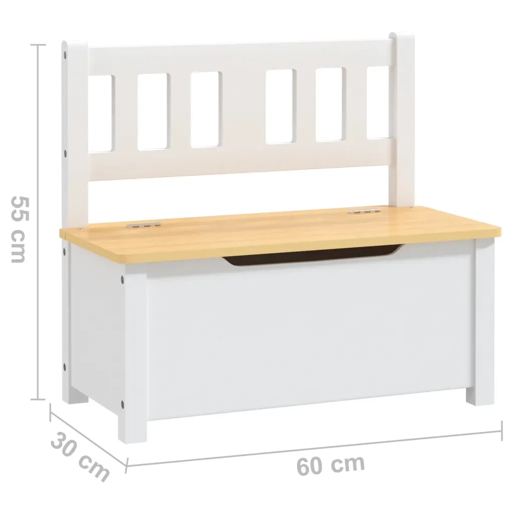 Cassapanca-Baule-Mobile di Stoccaggio per Bambini Bianca e Beige 60x30x55 cm in MDF