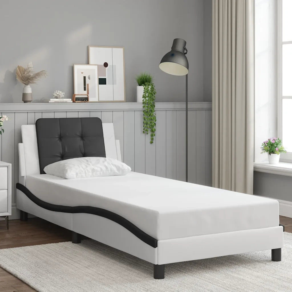 Letto singolo | Letto per adulti | Giroletto senza Materasso Zadar Nero e Bianco 100x200 cm in Similpelle