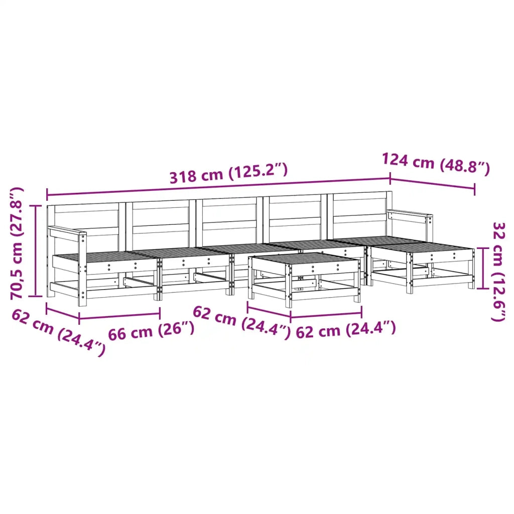 Set Lounge da Giardino 6 pcs Marrone Cera
