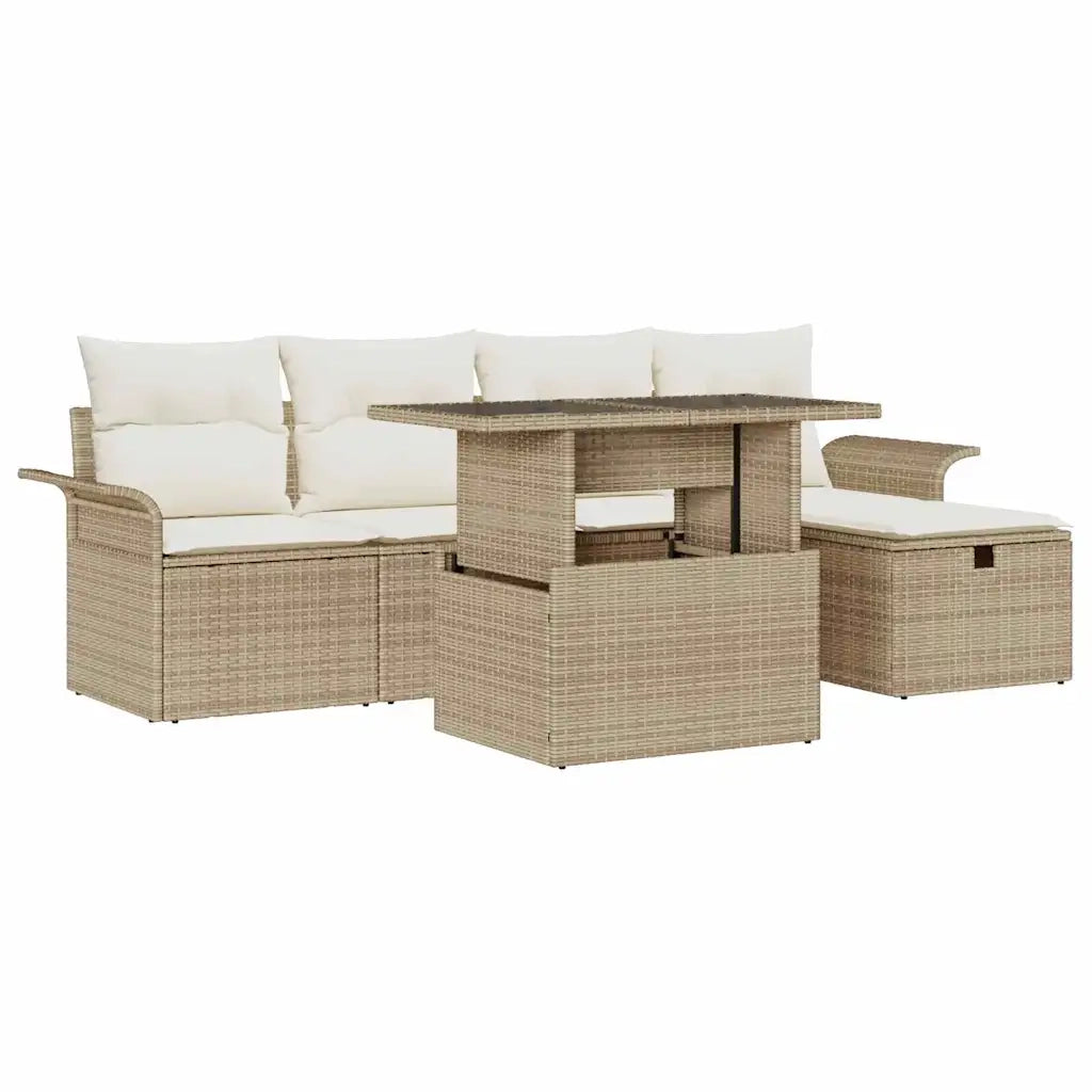 Set Divano da Giardino con cuscino 6 pcs Beige Poly Rattan
