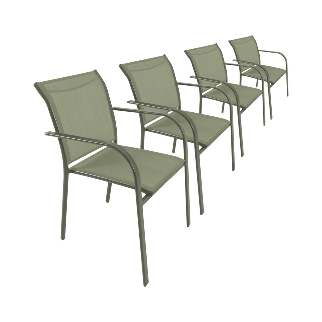 Set 4 sedie da giardino in alluminio e textilene, verde kaki
