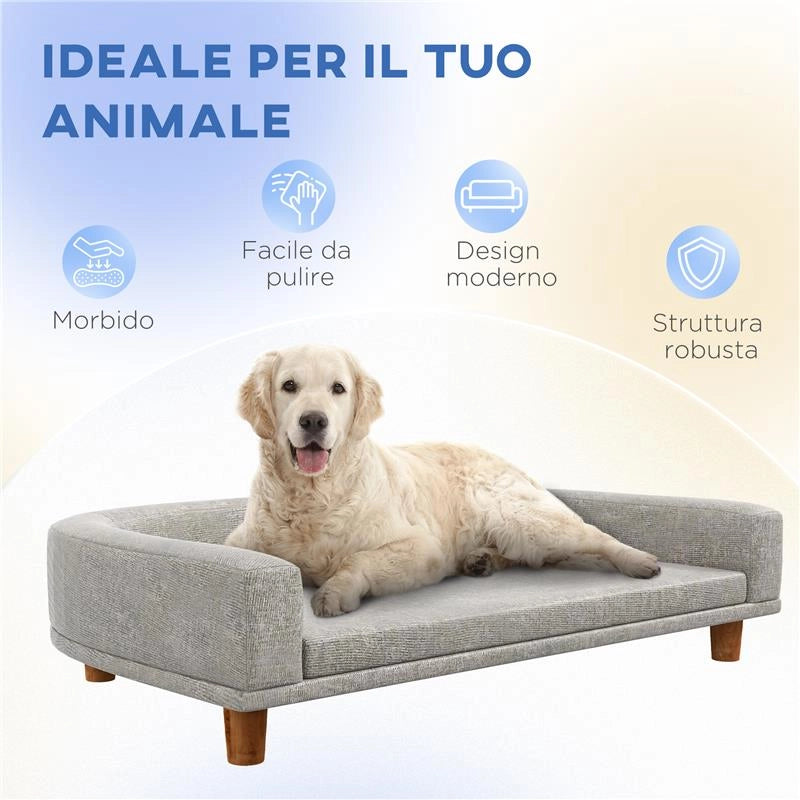 DIVANO PER CANI DI TAGLIA GRANDE CON CUSCINO SFODERABILE IN POLIESTERE E LEGNO 98X67X25 CM GRIGIO