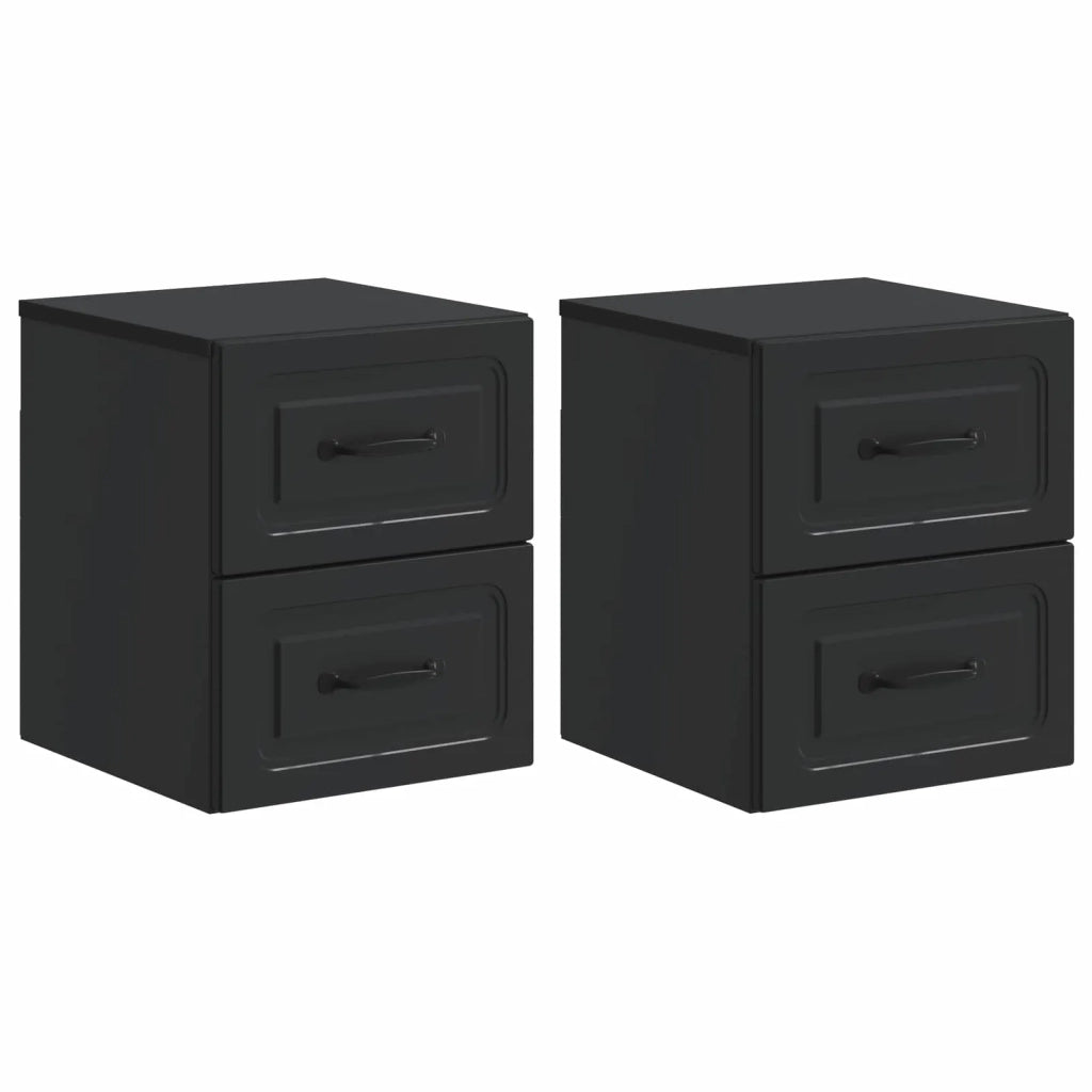 Set di 2 Comodini | Armadio da Notte | Mobiletto da notte a muro Nero 34,5 x 33 x 40 cm
