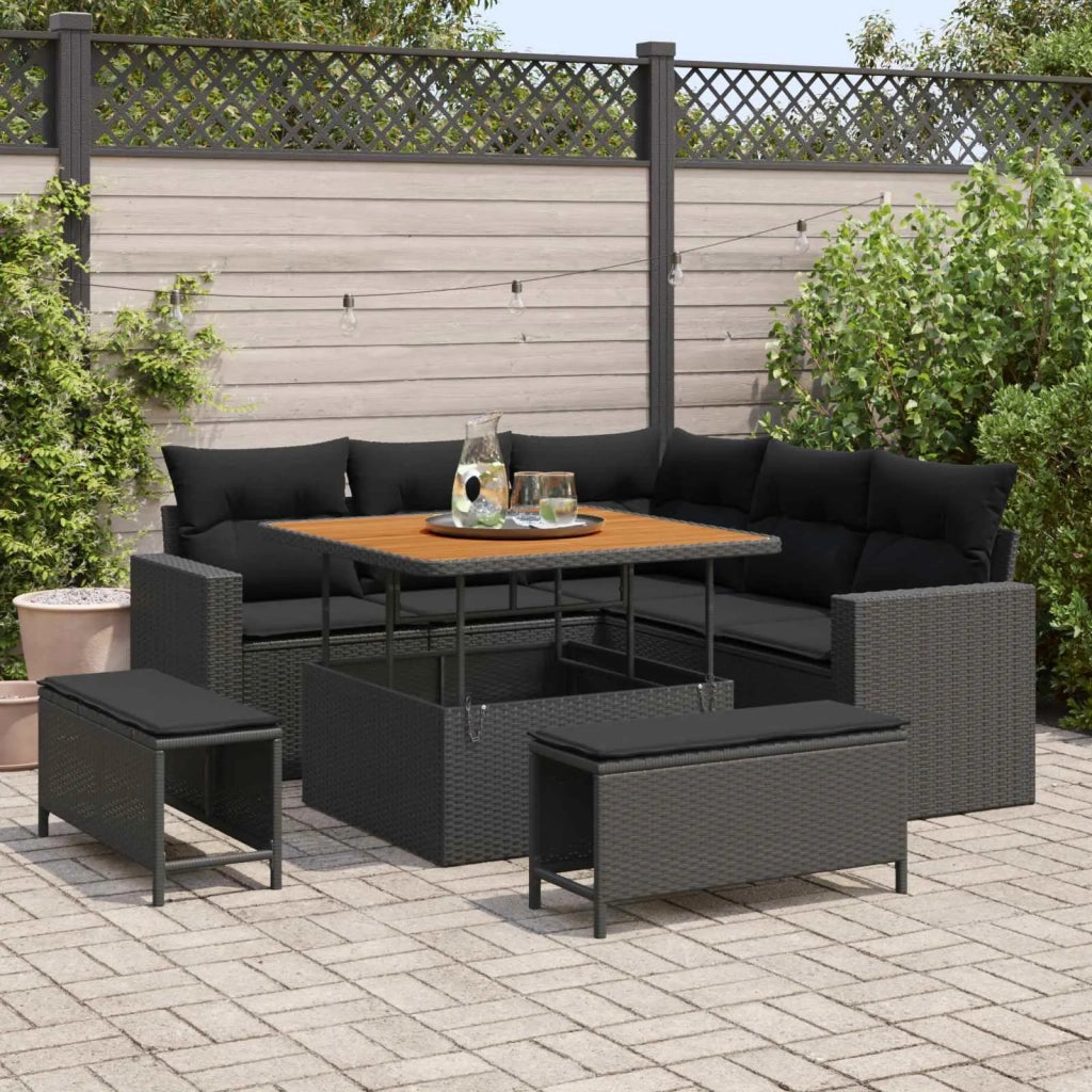 Set Divano da Giardino con cuscino 9 pcs Nero polyrattan 3363554