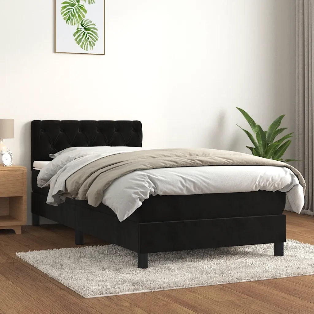 Giroletto a Molle con Materasso-Struttura Letto Nero 80x200 cm in Velluto 840860