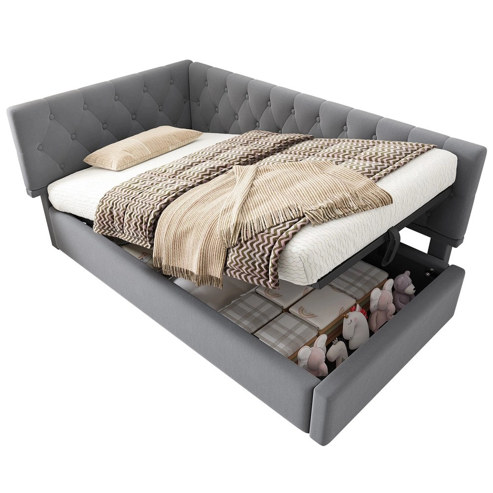 Letto Imbottito Contenitore con Rete a Doghe ¨C MINIMAL ¨C Velluto Grigio 90x200
