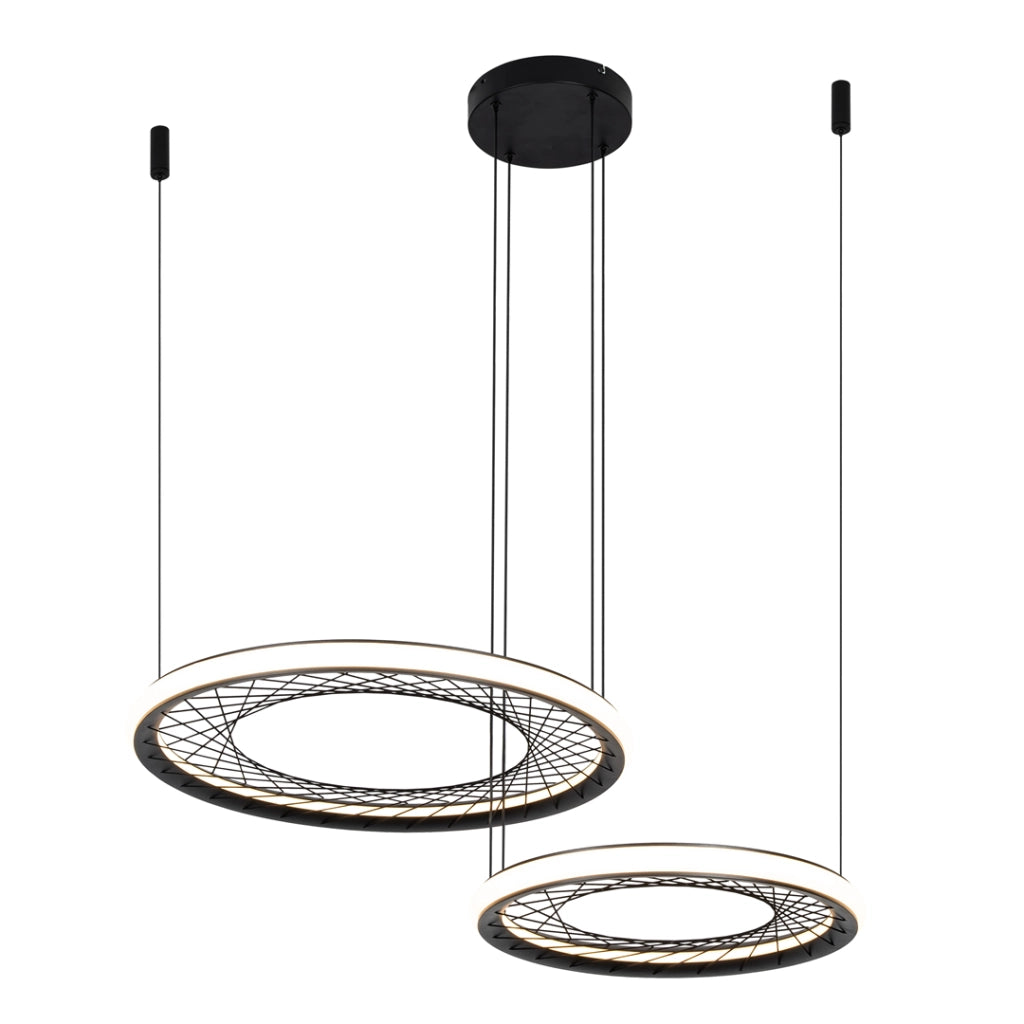 Lampada sospesa Nest doppio anello nero LED 77W 4000K Milagro