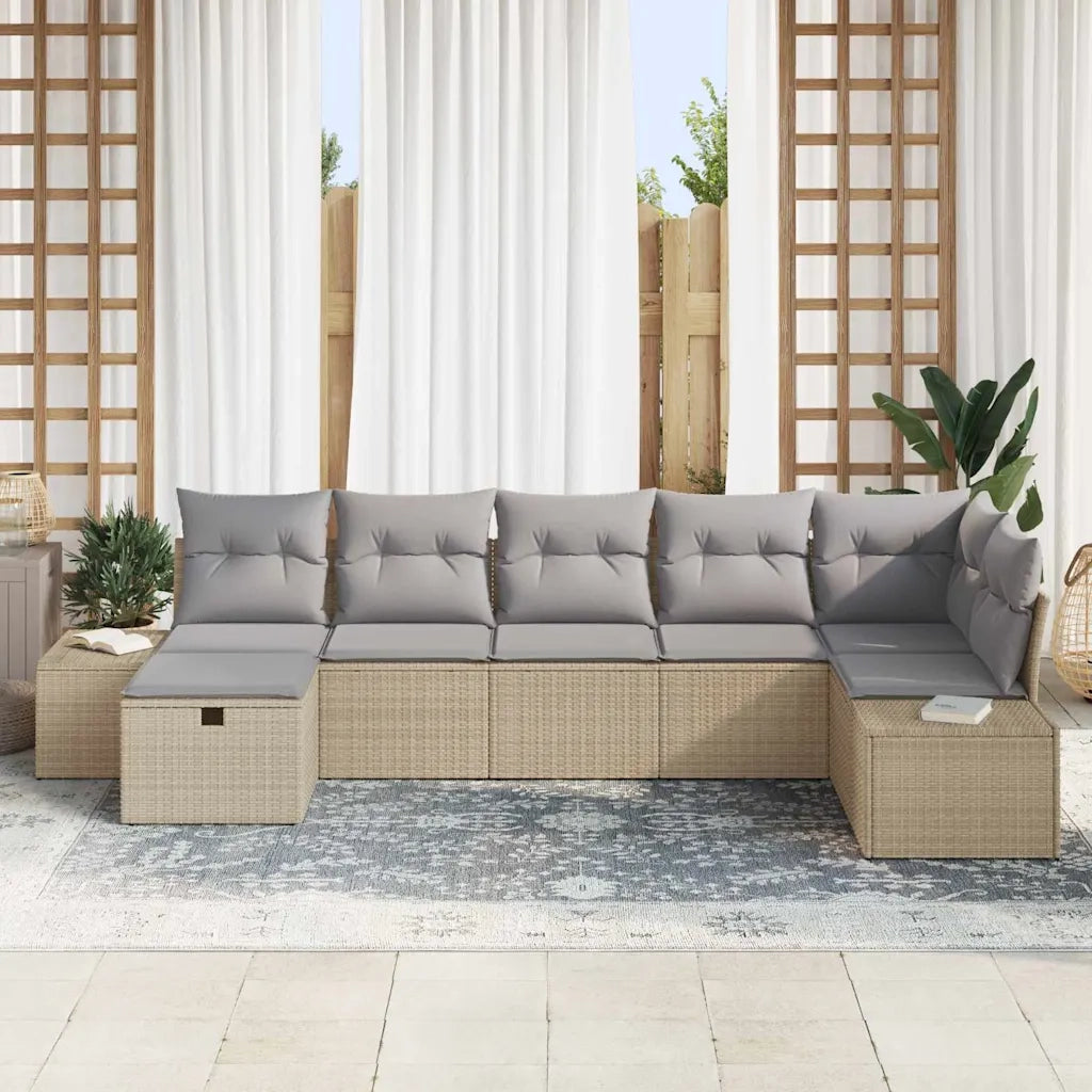 Set Divano da Giardino con cuscino 7 pcs Beige polyrattan